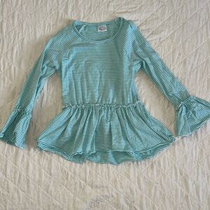 Aqua & White Striped Blouse Girls 2XL (6/7)